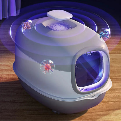 Large Covered Cat Litter Box with UV Sanitizer & Anti Slip Base
