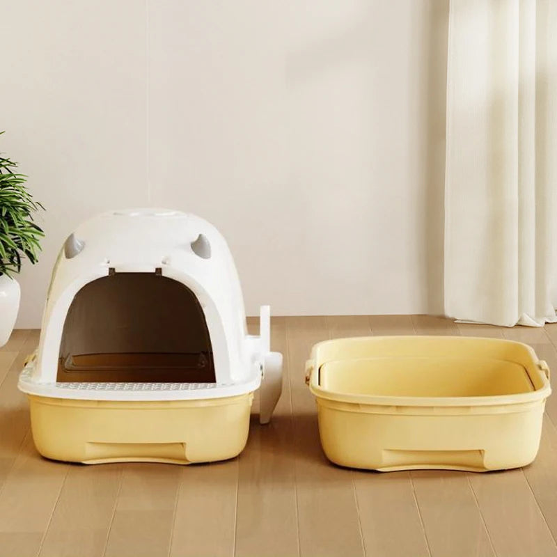 Easy Clean Cat Litter Box with Sliding Door