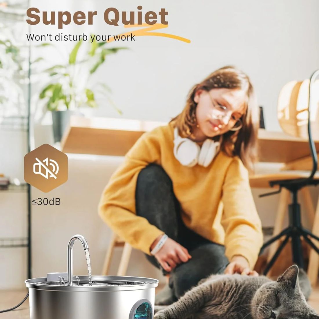 3.2L Stainless Steel Cat Water Fountain - Ultra-Quiet with Visible Water Level