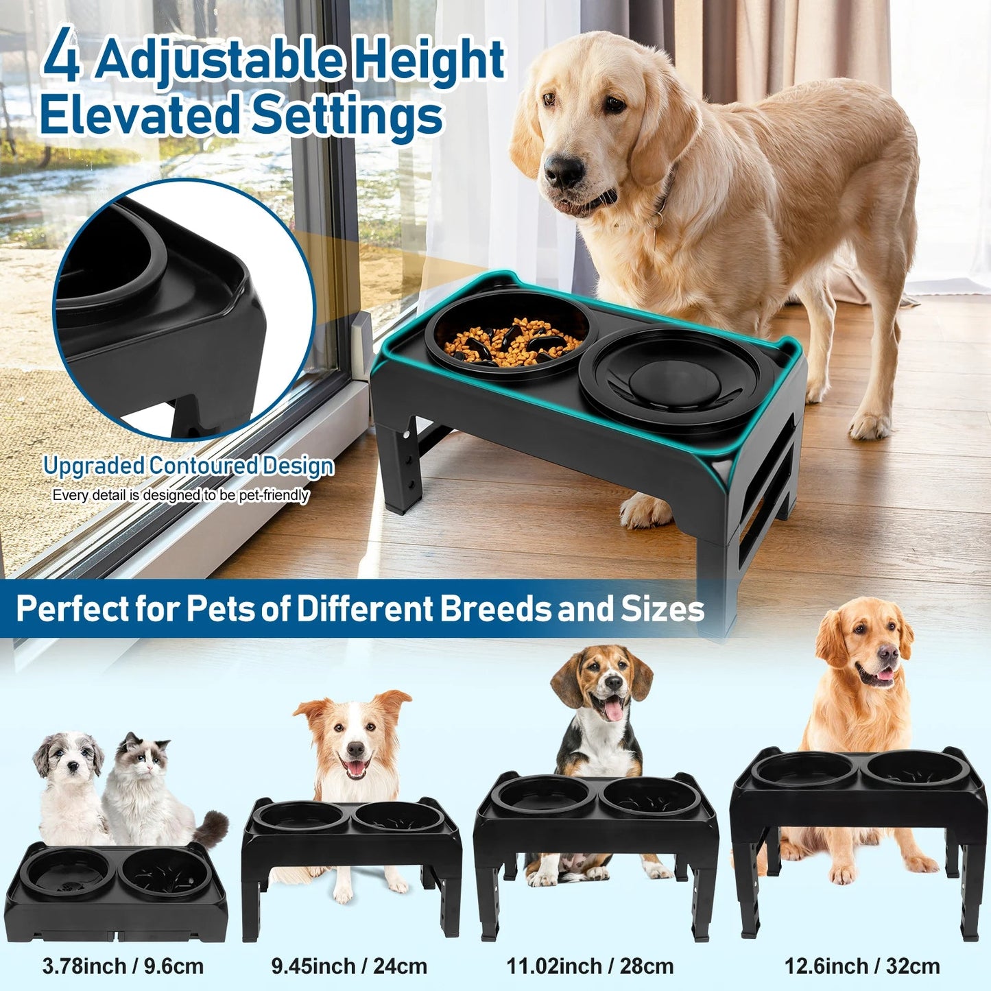 Elevated Dog Feeder with Anti-Gulping Dog Food Bowls