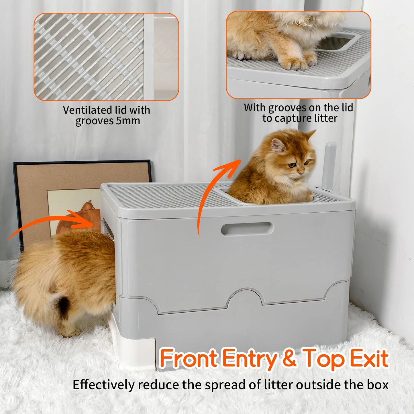 Hidden Cat Litter Box with Dual Entry and Easy Clean Tray