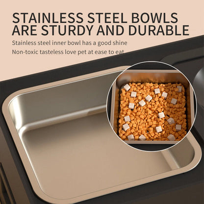 Durable Raised Pet Feeder with Stainless Steel Bowls