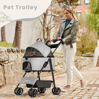 Collapsible Pet Stroller with Large Storage Basket
