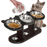 Elevated Cat Feeder with 3 Dish Stainless Steel Bowls