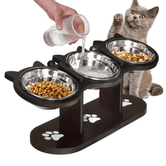 Elevated Cat Feeder with 3 Dish Stainless Steel Bowls - LifyPet