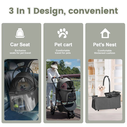 Portable Pet Stroller with Removable Carrier Bag