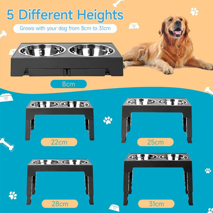 Elevated Dog Feeder with Adjustable Height & Metal Bowls