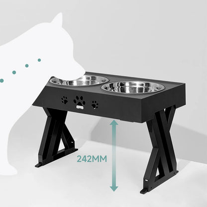 Durable Raised Dog Feeder with 3 Heights & 2 Steel Bowls