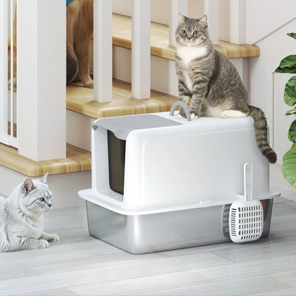 Spacious Covered Cat Litter Box with Easy Clean Tray