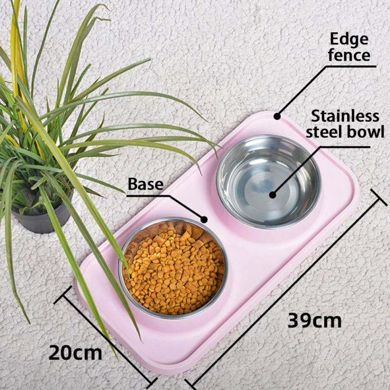 Durable Stainless Steel Pet Food Bowls & Non Slip Tray