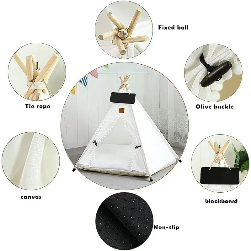 Cozy Small Pet Teepee House with Soft Washable Pad