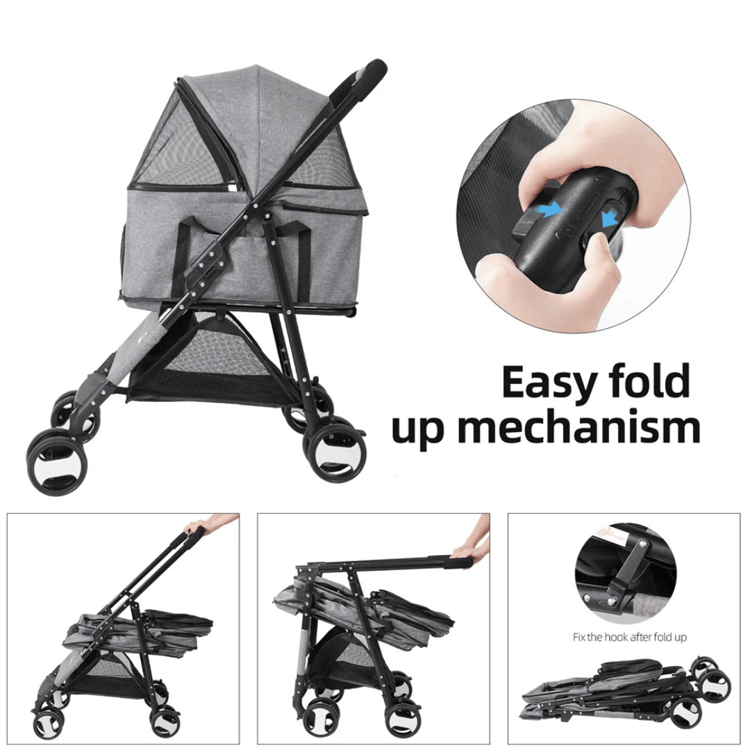 Portable Pet Stroller with Detachable Carrier and Car Seat