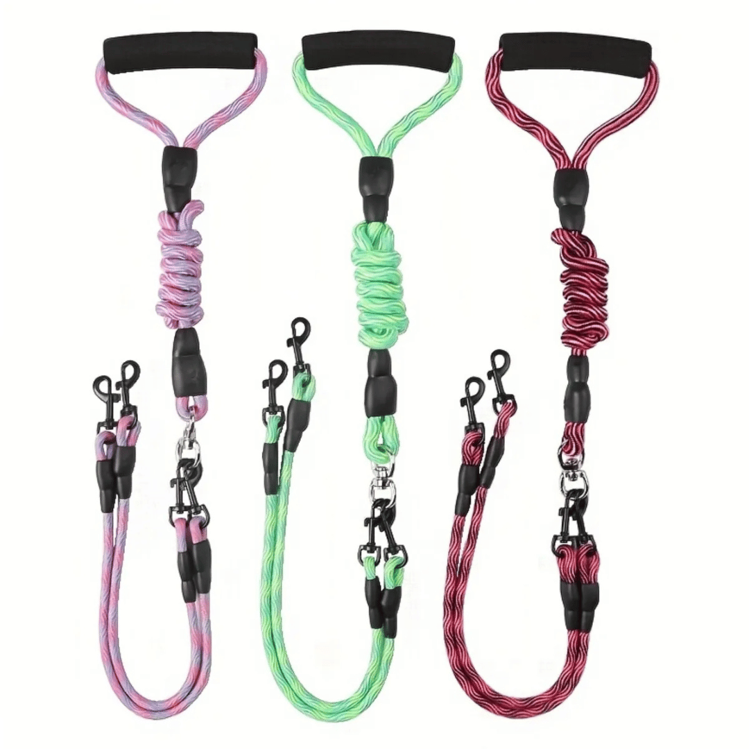 Durable Dual Dog Leash with Tangle Free Swivel & Comfort Grip