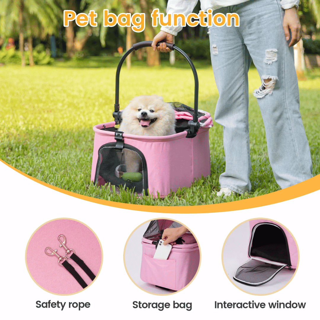 Folding Pet Stroller with Removable Carrier & Storage