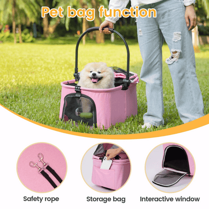 Folding Pet Stroller with Removable Carrier & Storage