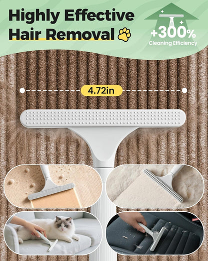 4 in 1 Carpet Rake Kit for Pet Hair Removal Tool - Pet Hair Remover For Couch Floor Mat Carpet, Contain Pet Hair Removal Glove, Magic Brush, Scraper and 60" Adjustable Rubber Broom for Quick Clean