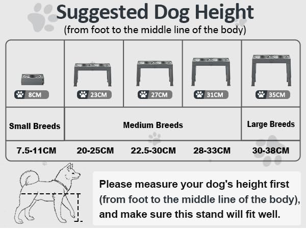 Raised Dog Bowls for Small Medium Large Dogs, 5 Height Adjustable Dog Bowl Stand to 8cm 23cm, 27cm, 31cm, 35cm, with 2 Stainless Steel Dog Food Bowl, Elevated Dog Bowls for Traveling