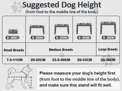 Raised Dog Bowls for Small Medium Large Dogs, 5 Height Adjustable Dog Bowl Stand to 8cm 23cm, 27cm, 31cm, 35cm, with 2 Stainless Steel Dog Food Bowl, Elevated Dog Bowls for Traveling