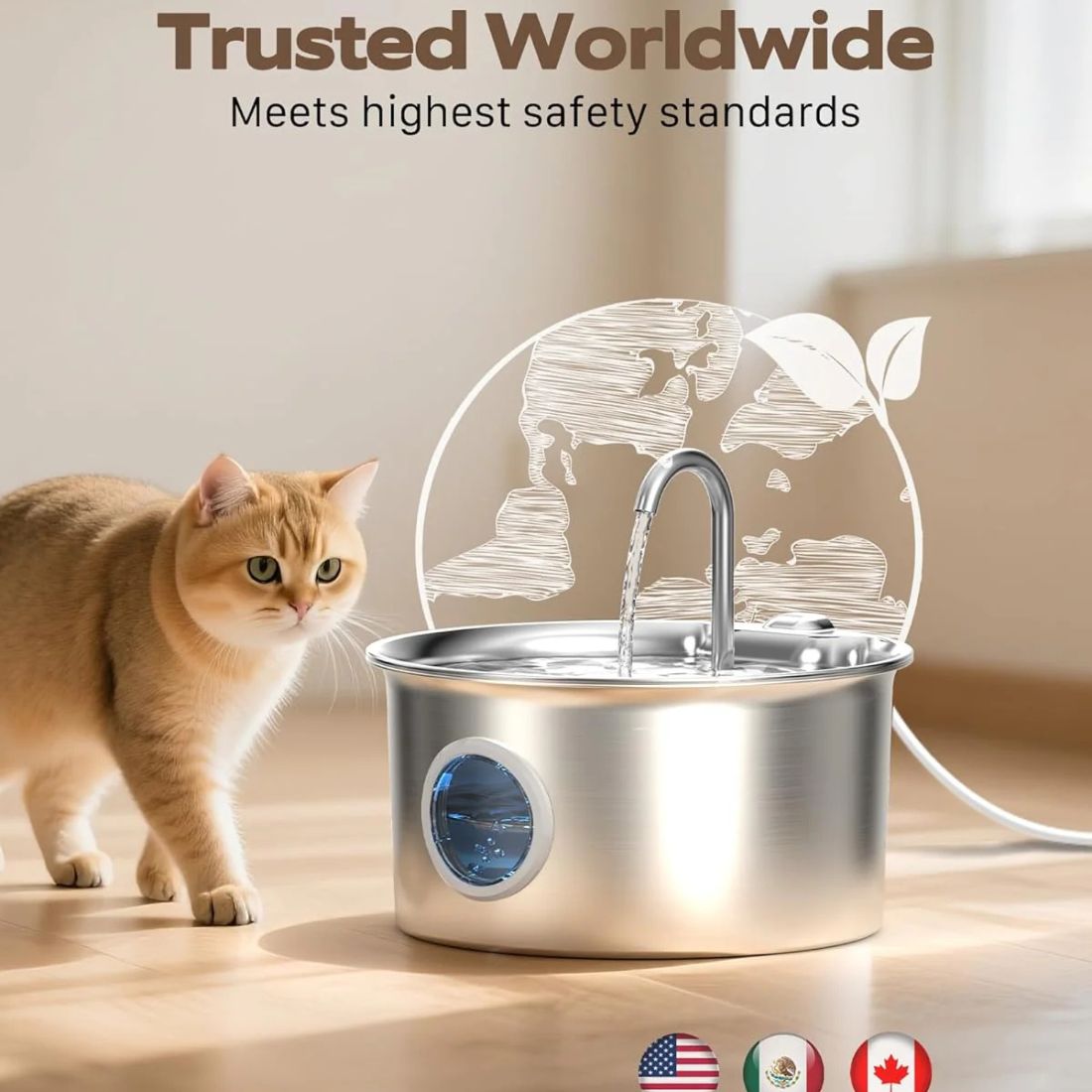 2.6L Stainless Steel Cat Water Fountain - Ultra-Quiet with 4-Stage Filtration