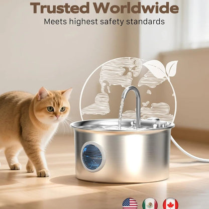 2.6L Stainless Steel Cat Water Fountain - Ultra-Quiet with 4-Stage Filtration