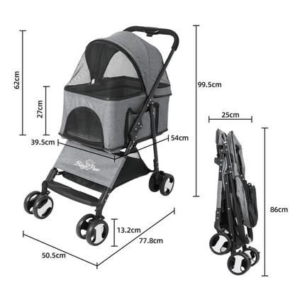 Portable Pet Stroller with Detachable Carrier and Car Seat