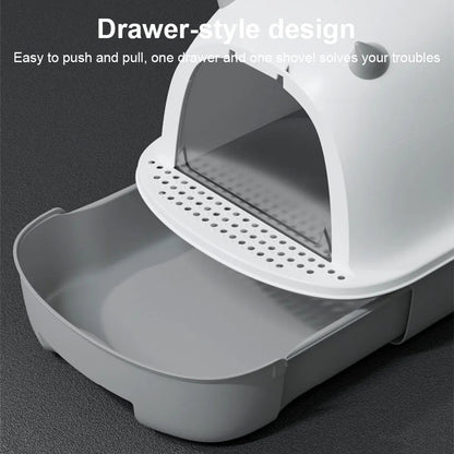 Easy Clean Cat Litter Box with Sliding Door