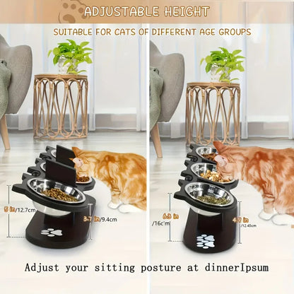 Elevated Cat Feeder with 3 Dish Stainless Steel Bowls