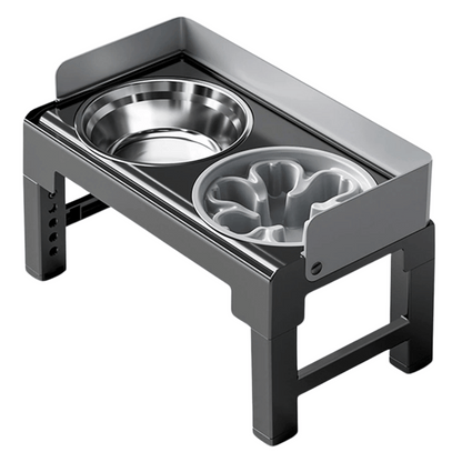Elevated Pet Feeder with Stainless Steel Slow Feed Bowls