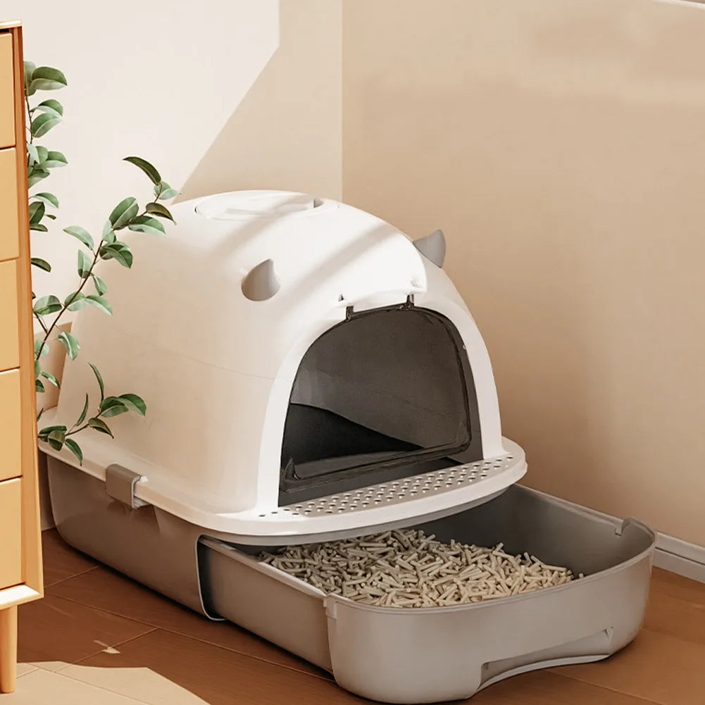 Easy Clean Cat Litter Box with Sliding Door