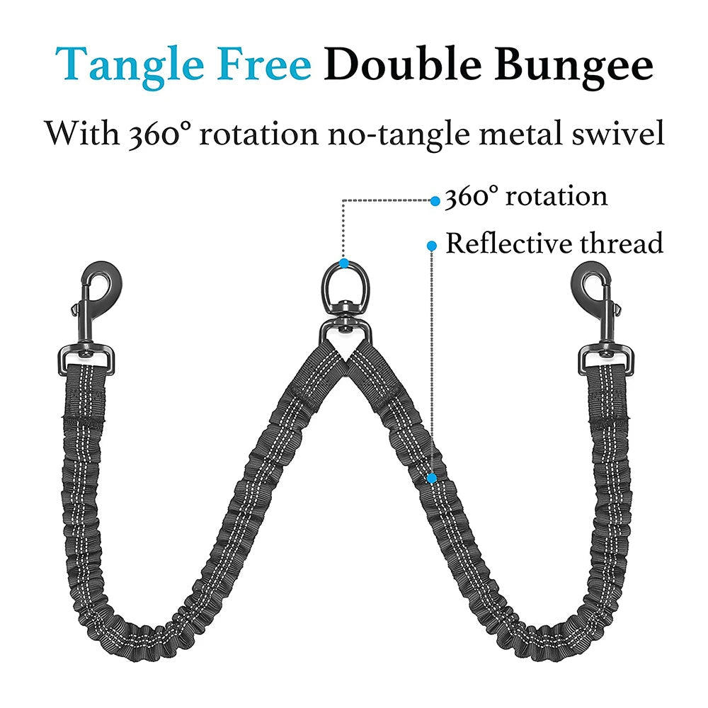 Durable Dual Dog Leash with Comfort Grip & Reflective Strap
