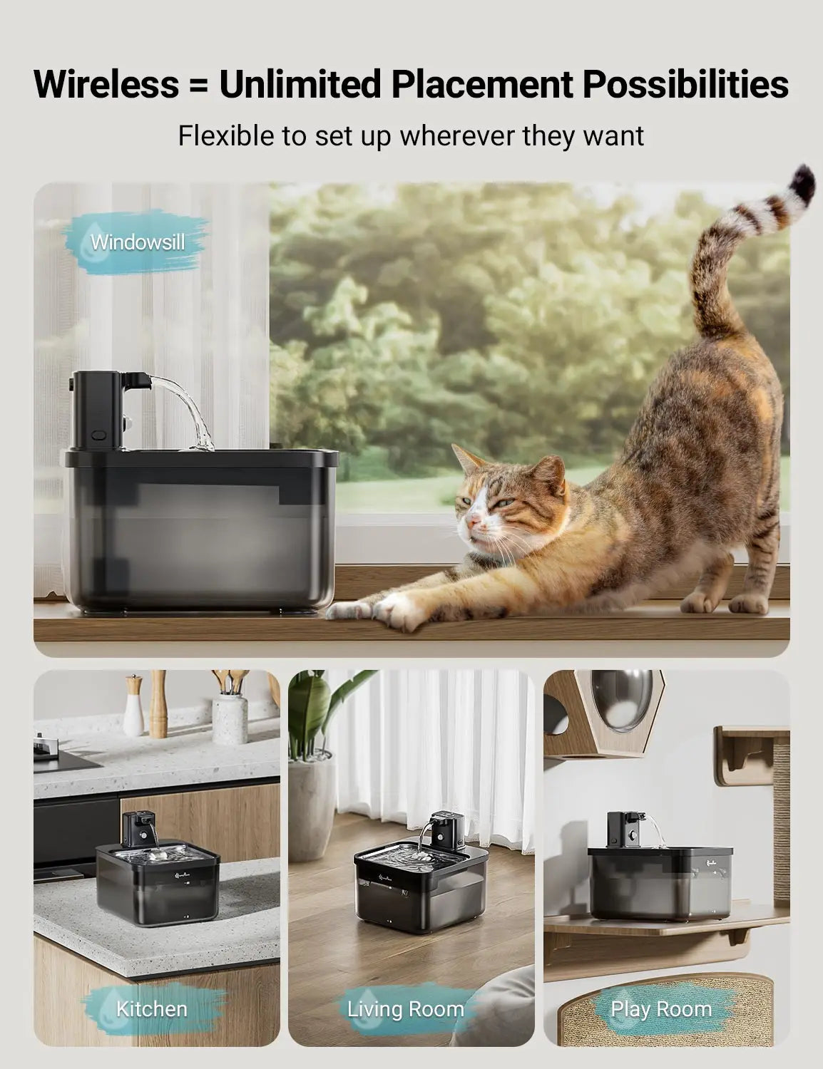 Silent Pet Fountain with Auto Sensor & Stainless Steel Bowl