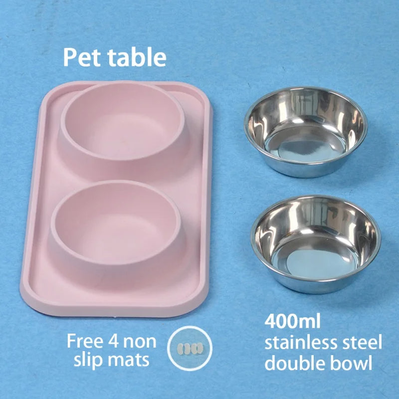 Durable Stainless Steel Pet Food Bowls & Non Slip Tray