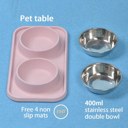 Durable Stainless Steel Pet Food Bowls & Non Slip Tray