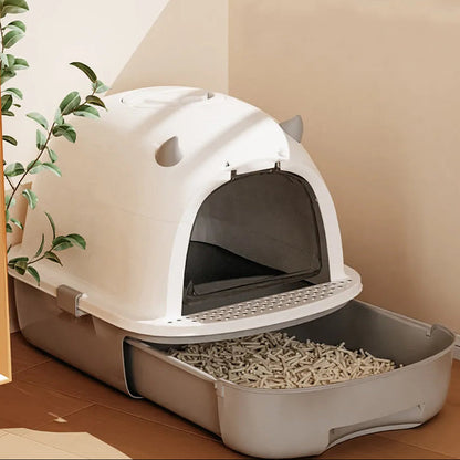 Easy Clean Cat Litter Box with Sliding Door