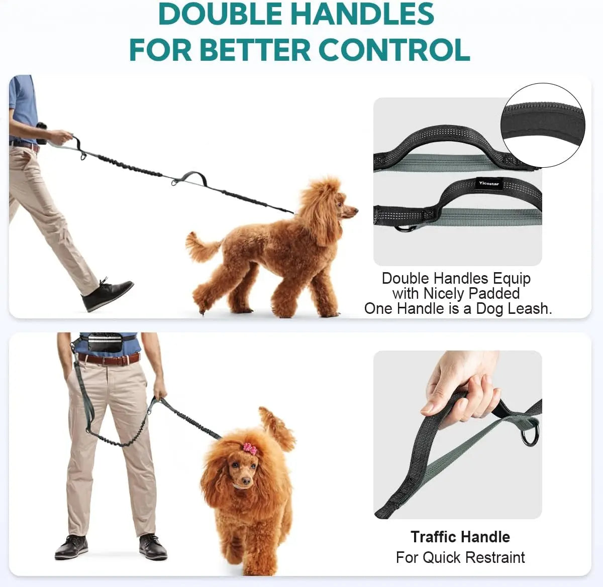 Easy Walk Dog Leash with Adjustable Bungee and Pocket