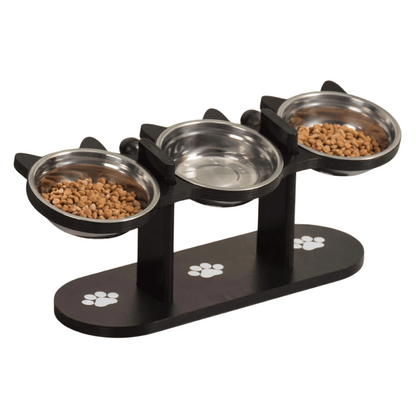 Elevated Cat Feeder with 3 Dish Stainless Steel Bowls
