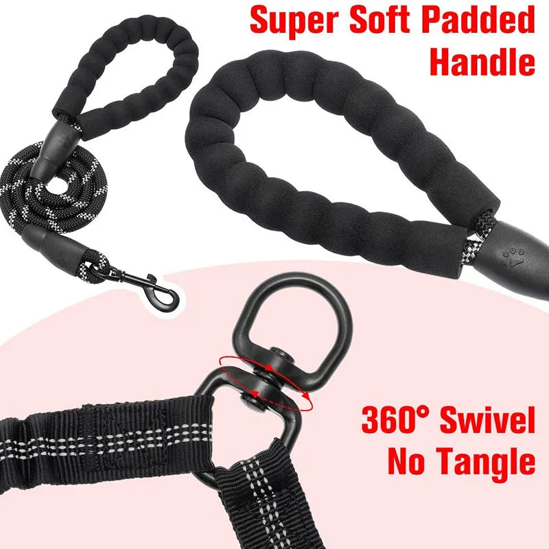 Durable Dual Dog Leash with Comfort Grip & Reflective Strap