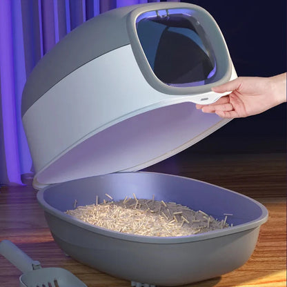 Large Covered Cat Litter Box with UV Sanitizer & Anti Slip Base