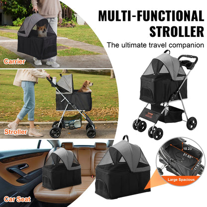 Portable Pet Stroller with Removable Storage Basket