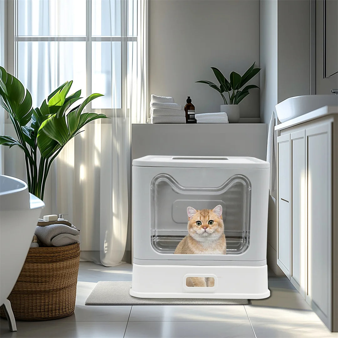 Odor Control Cat Litter Box with Removable Tray & Dual Exit