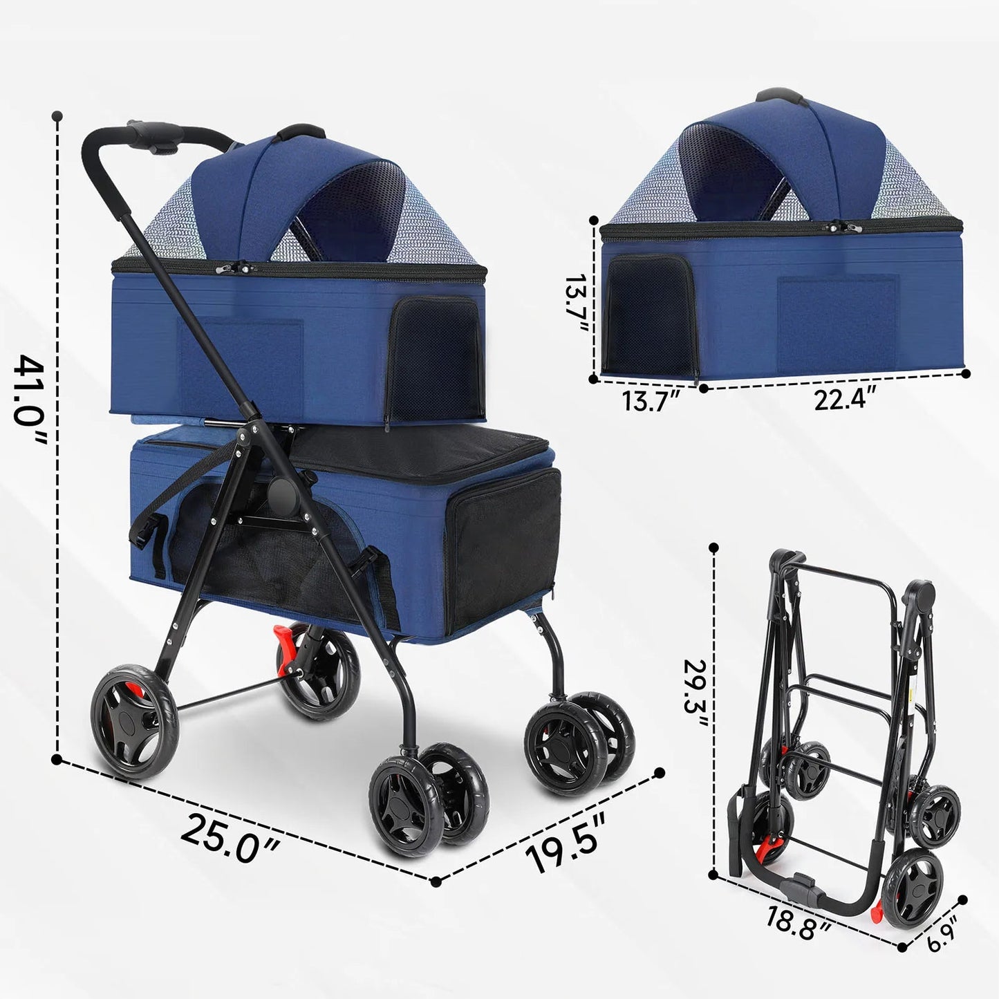 Collapsible Dual Pet Stroller for Dogs and Cats