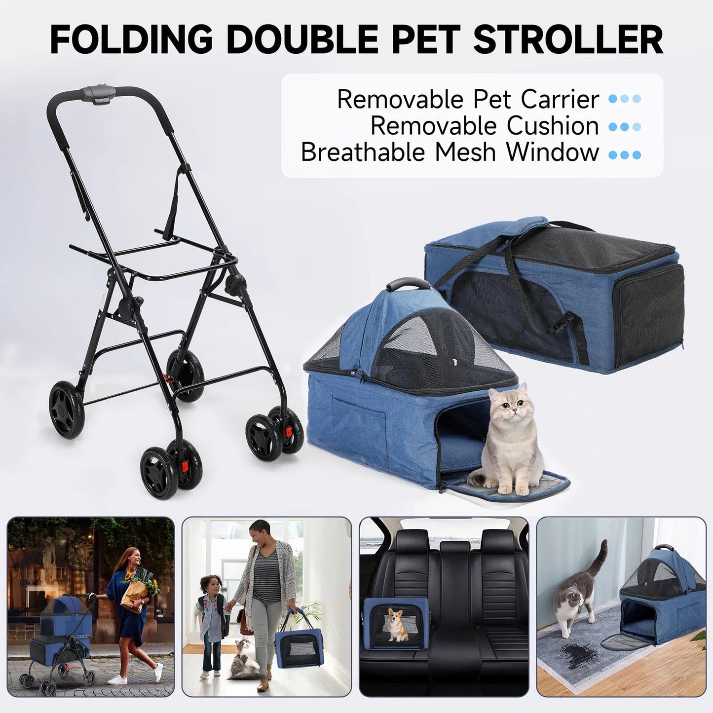 Collapsible Dual Pet Stroller for Dogs and Cats