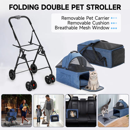 Collapsible Dual Pet Stroller for Dogs and Cats