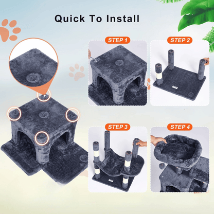 Tall Cat Tower with Multiple Levels and Hammock