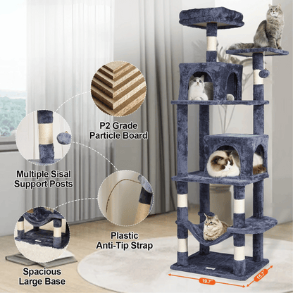 Tall Cat Tower with Multiple Levels and Hammock