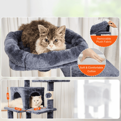 Tall Cat Tower with Multiple Levels and Hammock