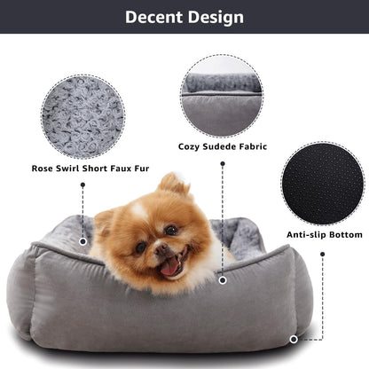 Small Dog Sofa Bed Washable, Soft Plush Calming Beds with Non-Slip Bottom - Anti-Anxiety Rectangle Puppy Mat (60 x 45 cm, Grey)