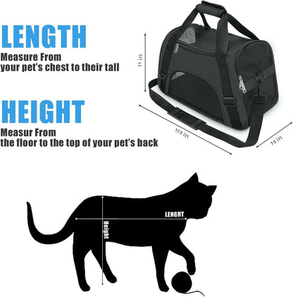 Cat Carrier Airline Approved Pet Carrier,Soft-Sided Travel for Cats Dogs Puppy Comfort Portable Foldable Bag,Airline (S, BLACK)