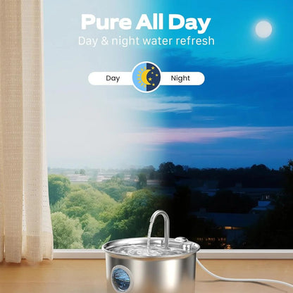 2.6L Stainless Steel Cat Water Fountain - Ultra-Quiet with 4-Stage Filtration