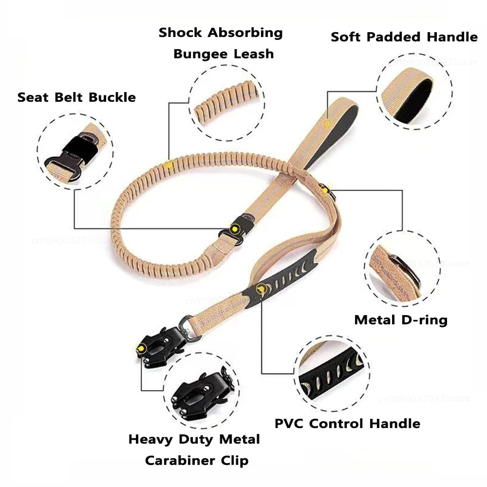 Strong Pet Leash and Seatbelt with Shock Absorbing Strap